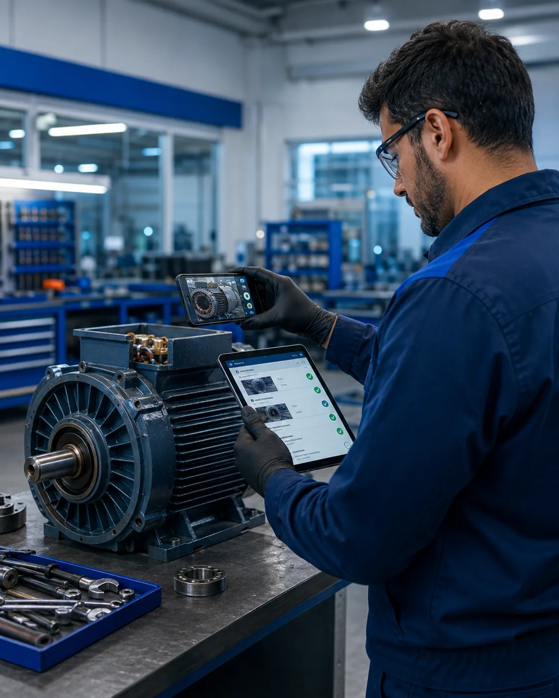 Técnico registrando a entrada de um motor elétrico